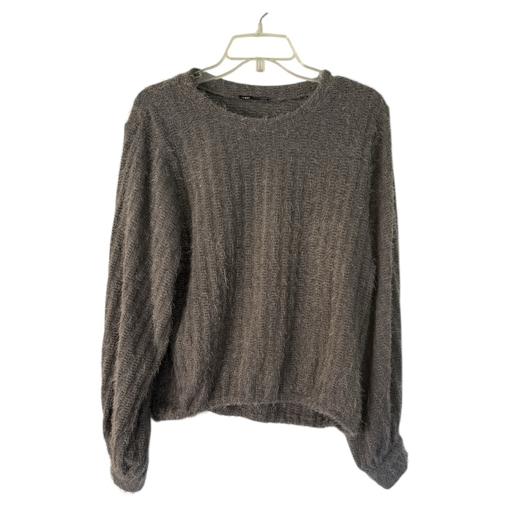 Zara fuzzy cable knit sweater grey size L EUC I-4